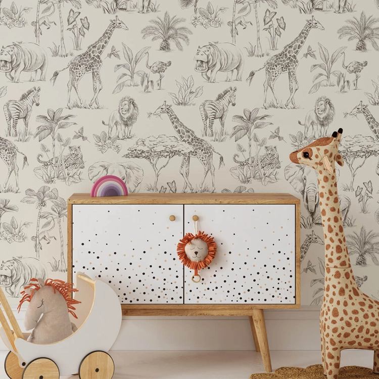 tapeta safari / tapeta z motywem safari / tapeta dla dzieci / tapeta pastelowe love