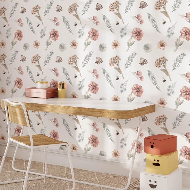 tapeta kwiaty polne / tapeta z kwiatami / tapeta dla dzieci / tapeta pastelowe love