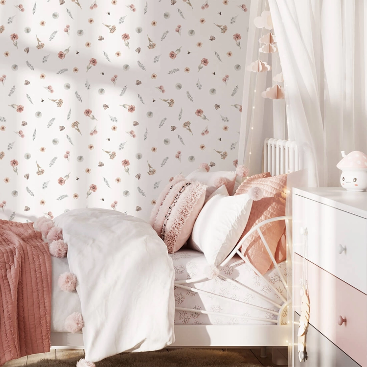 tapeta kwiaty polne / tapeta z kwiatami / tapeta dla dzieci / tapeta pastelowe love
