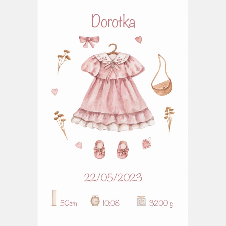 metryczka dla dziecka / metryczka dla dziewczynki / personalizowana metryczka