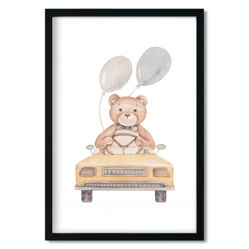 plakat dla dzieci z misiem / plakat dla dzieci miś w aucie / plakat  dla dzieci / plakat do pokoju dziecka