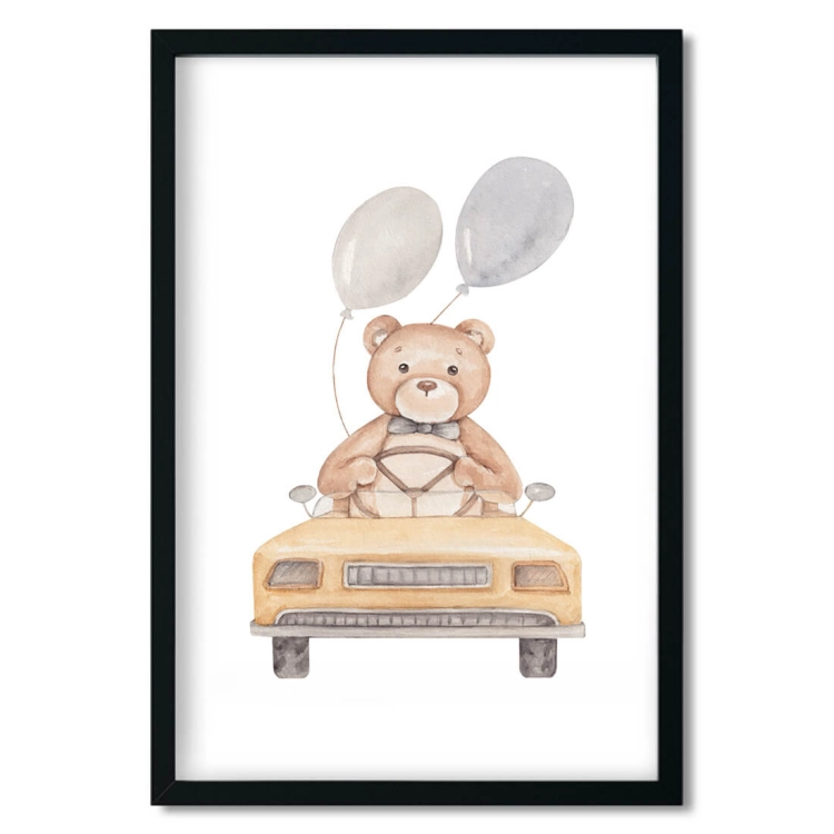 plakat dla dzieci z misiem / plakat dla dzieci miś w aucie / plakat  dla dzieci / plakat do pokoju dziecka