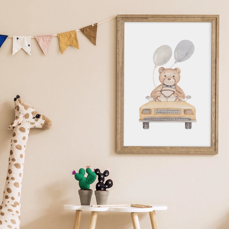 plakat dla dzieci z misiem / plakat dla dzieci miś w aucie / plakat  dla dzieci / plakat do pokoju dziecka