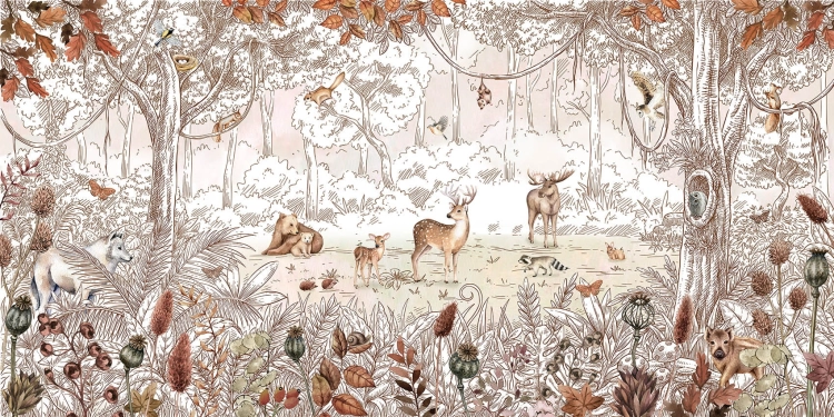 tapeta leśne zwierzęta autumn / tapety dla dzieci leśne zwierzątka / tapety pastelowe love