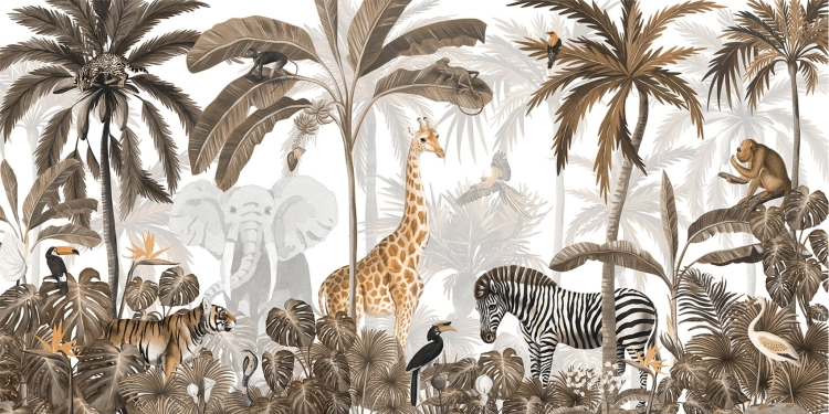 tapeta jungle jive sepia / tapeta dzikie zwierzątka / tapety pastelowe love