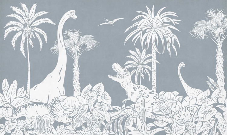 tapeta monochromatyczna dinozaury niebieska / tapeta dinozaury / tapety pastelowe love