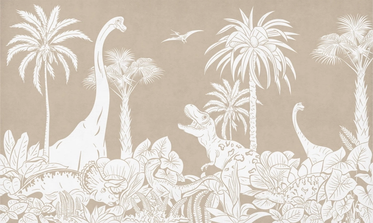 tapeta monochromatyczna dinozaury brązowa / tapeta dinozaury / tapety pastelowe love