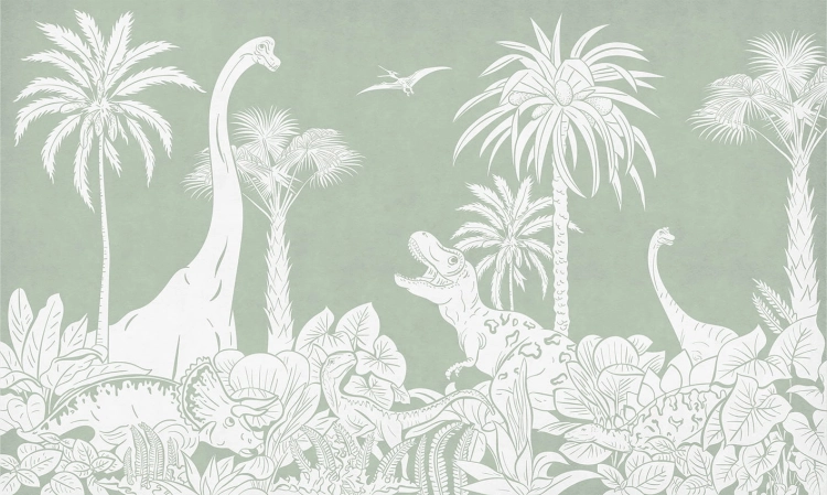 tapeta monochromatyczna dinozaury zielona / tapeta dinozaury / tapety pastelowe love