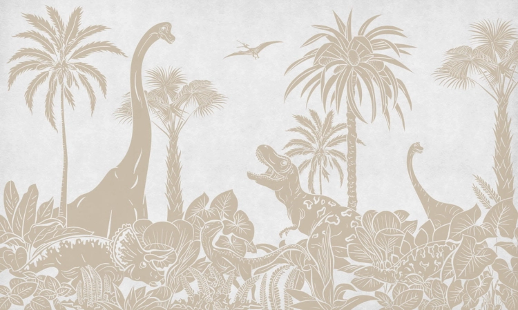 tapeta monochromatyczna dinozaury biała vintage / tapeta dinozaury / tapety pastelowe love