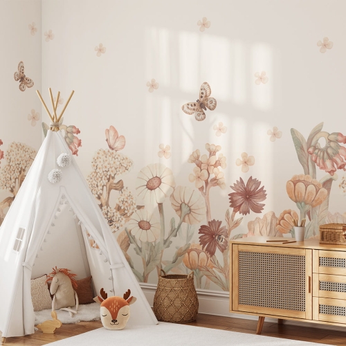tapeta kwiaty / tapeta kwiaty boho / tapety dla dzieci / pastelowe love