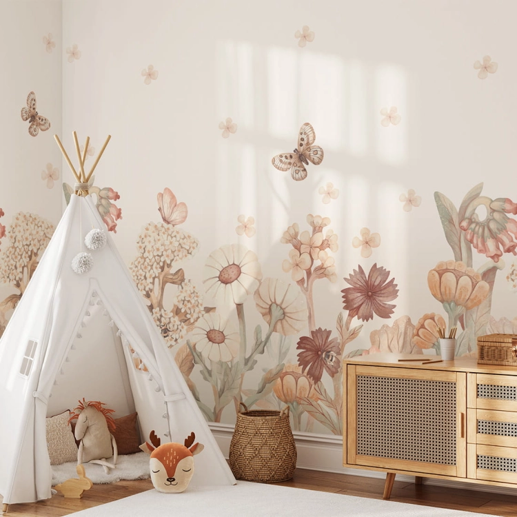 tapeta kwiaty / tapeta kwiaty boho / tapety dla dzieci / pastelowe love