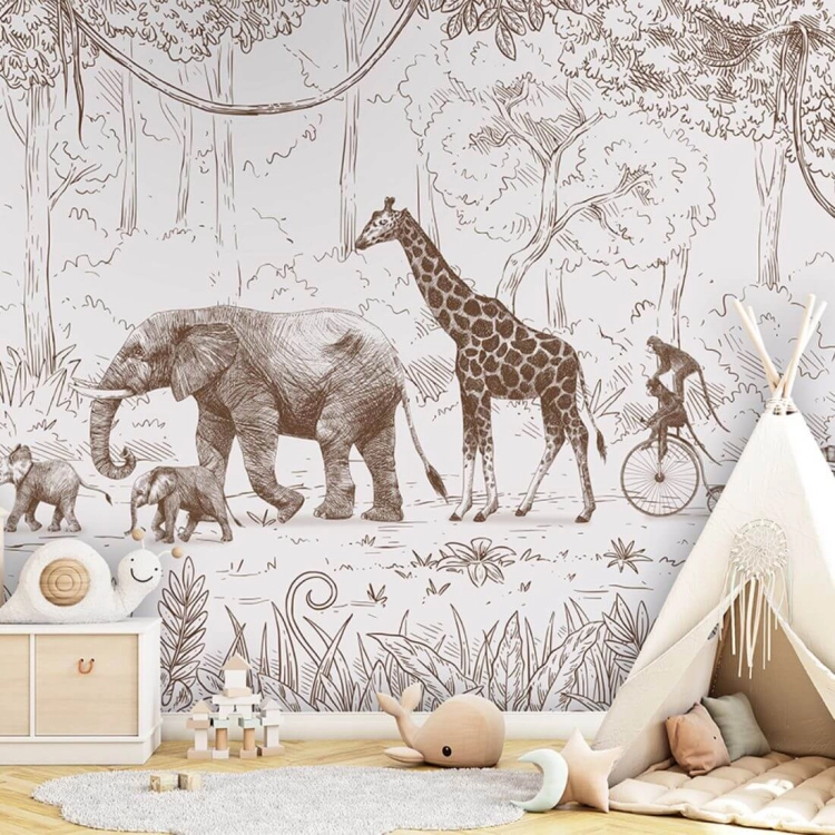 tapeta safari / tapeta animal parade / tapety dla dzieci / pastelowe love