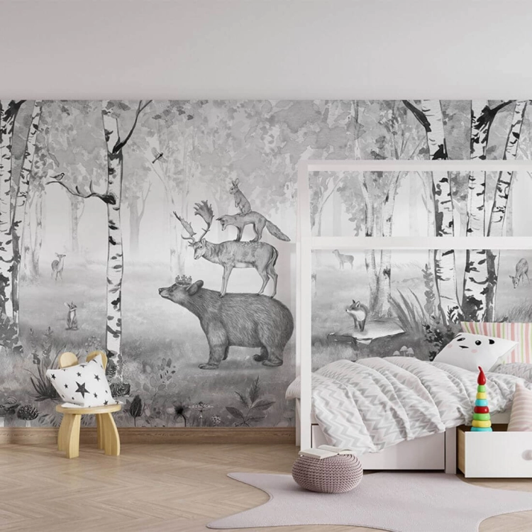 tapeta las / tapeta bear king / tapety dla dzieci / pastelowe love