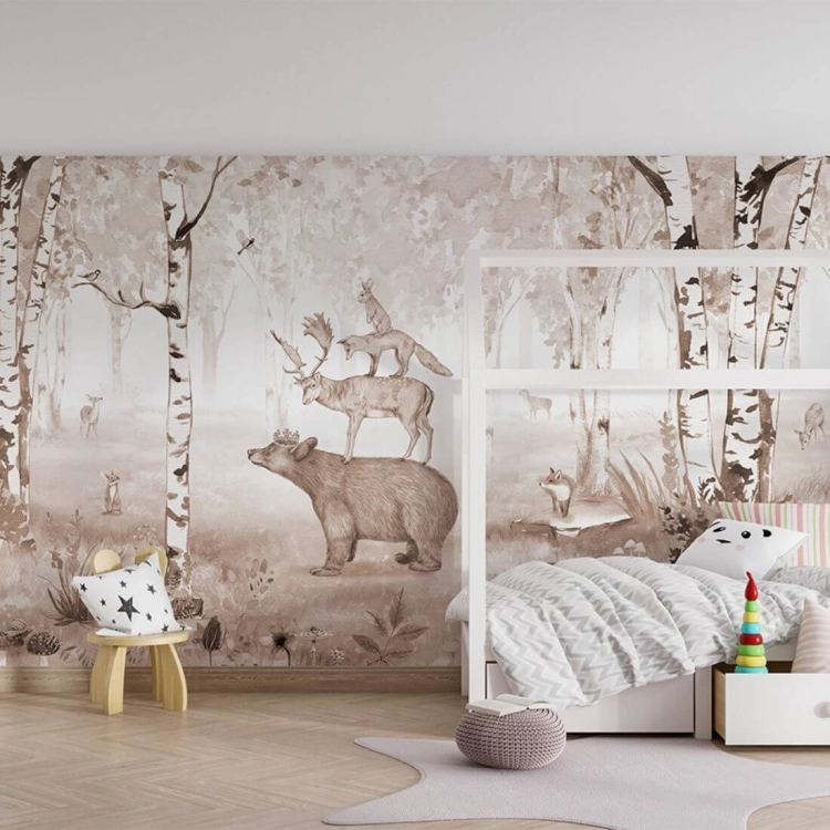 tapeta las / tapeta bear king / tapety dla dzieci / pastelowe love
