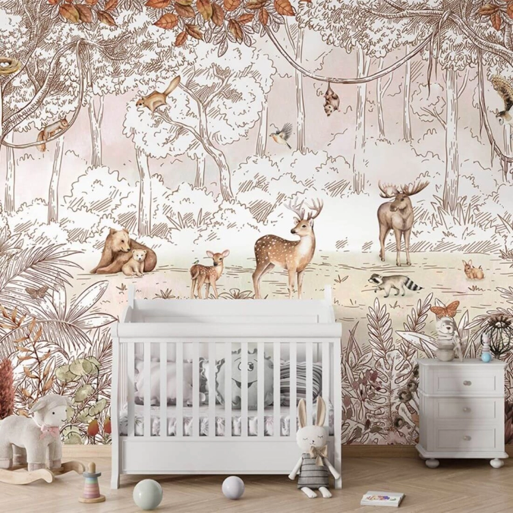 tapeta leśne zwierzęta autumn / tapety dla dzieci leśne zwierzątka / tapety pastelowe love