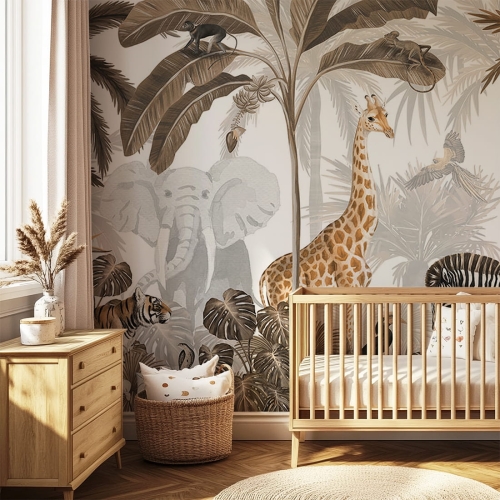 tapeta jungle jive sepia / tapeta dzikie zwierzątka / tapety pastelowe love