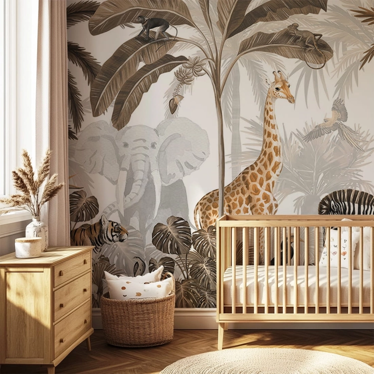 tapeta jungle jive sepia / tapeta dzikie zwierzątka / tapety pastelowe love