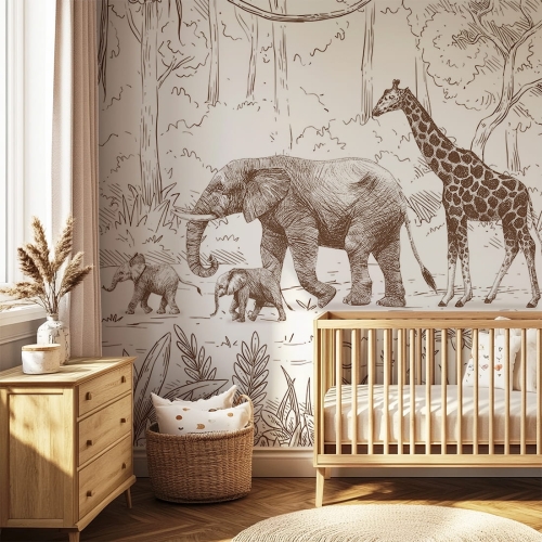 tapeta safari / tapeta animal parade / tapety dla dzieci / pastelowe love