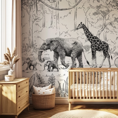 tapeta safari / tapeta animal parade / tapety dla dzieci / pastelowe love