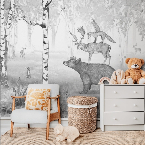 tapeta las / tapeta bear king / tapety dla dzieci / pastelowe love