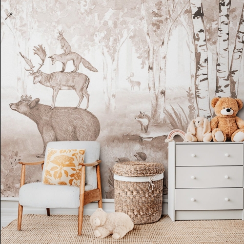 tapeta las / tapeta bear king / tapety dla dzieci / pastelowe love